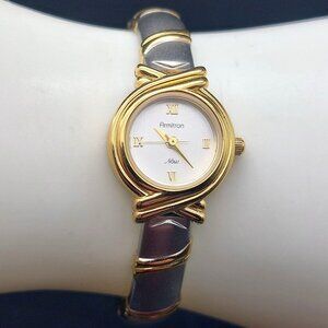 Armitron Now Womens Gold & Silver Tone Roman Numeral Watch New Battery WORKS